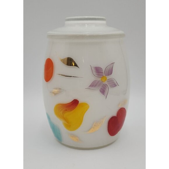 Vintage Bartlett Collins White Gay Fad Canister Cookie Jar Frosted Glass Handpai - Picture 1 of 16